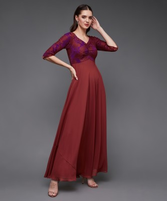 Miss Chase Women Fit and Flare Maroon, Purple Dress
