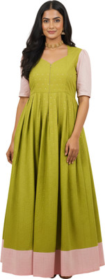Putchi Women Fit and Flare Light Green Maxi/Full Length Dress