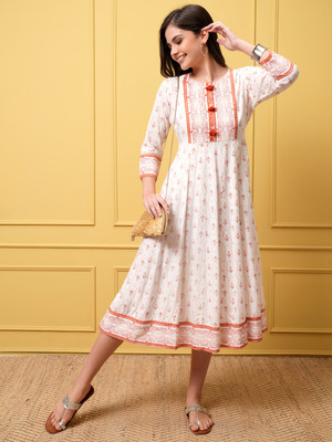 Vishudh Women Fit and Flare Pink Midi/Calf Length Dress
