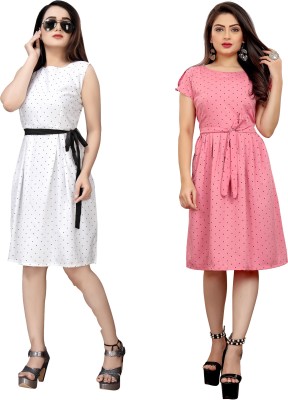 maruti fab Women A-line White, Pink Dress