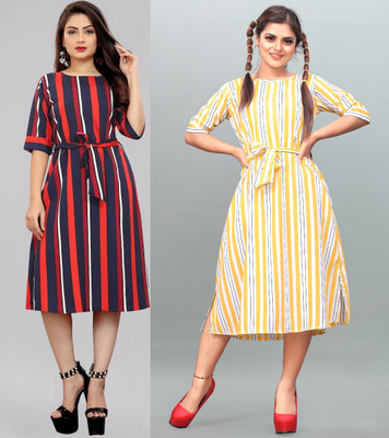 Hiral Creation Women Fit and Flare Red Below Knee Dress