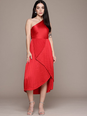 bebe Women A-line Red Midi/Calf Length Dress