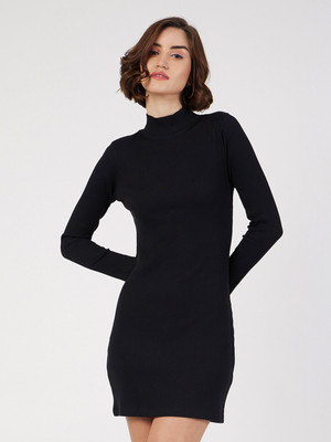 SASSAFRAS Women Bodycon Black Above Knee/Mid Thigh Length Dress