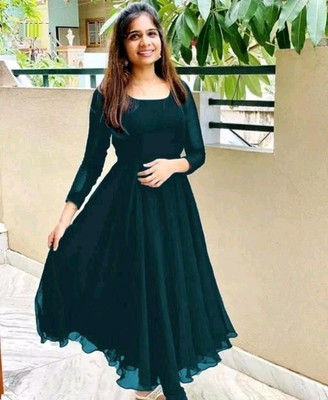 indofly Women Solid Anarkali Kurta(Blue)
