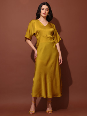 PURVAJA Women Maxi Yellow Midi/Calf Length Dress