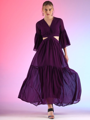 Sheetal Associates Women Fit and Flare Purple Maxi/Full Length Dress