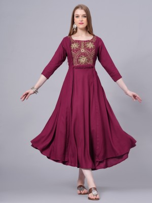 Highlight fashion export Women Ethnic Dress Maroon Dress