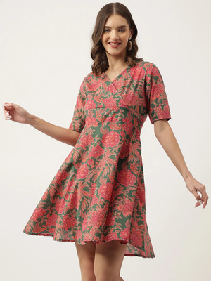DIVENA Women Fit and Flare Multicolor Above Knee/Mid Thigh Length Dress