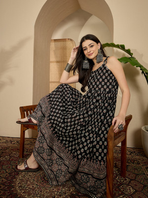 Sangria Women Tiered Black Midi/Calf Length Dress