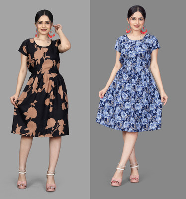 Khushi Fab Women Fit and Flare Black Knee Length Dress