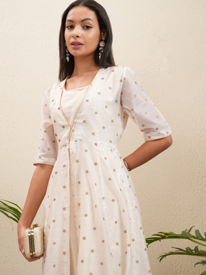 Vishudh Women A-line White Maxi/Full Length Dress