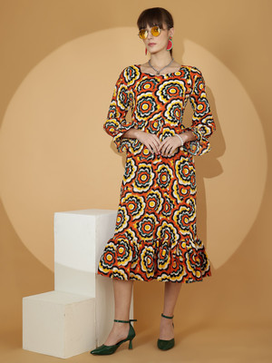 Sheetal Associates Women A-line Multicolor Midi/Calf Length Dress