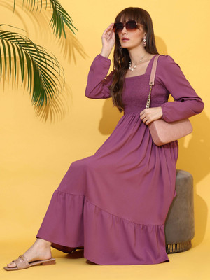 Honky Tonky Women Fit and Flare Purple Below Knee Dress