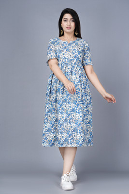 Anshara Fashion Women Fit and Flare Light Blue, White, Black Midi/Calf Length Dress