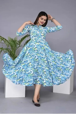 A N Enterprises Flared/A-line Gown(Blue)