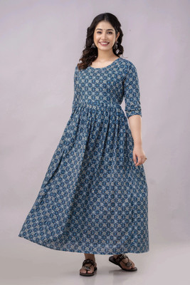 aashub Women Gown Light Blue Ankle Length Dress