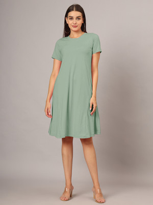 BRINNS Women A-line Light Green Midi/Calf Length Dress