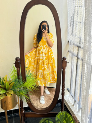 SAGRAPHICS Women Fit and Flare Yellow Midi/Calf Length Dress