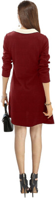Vraj Women Fit and Flare Maroon Above Knee/Mid Thigh Length Dress