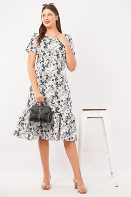 RECED Women Pinafore White Knee Length Dress