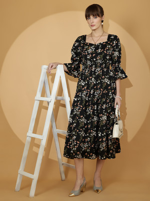 Sheetal Associates Women Fit and Flare Black Midi/Calf Length Dress