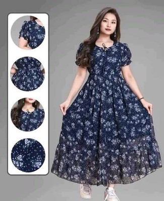 RKK Collection Women Fit and Flare Blue Ankle Length Dress