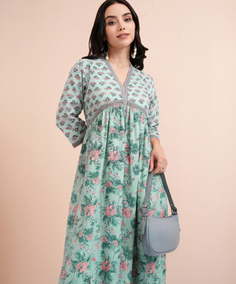 Vishudh Women A-line Blue Maxi/Full Length Dress