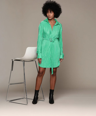 bebe Women Shirt Green Above Knee/Mid Thigh Length Dress