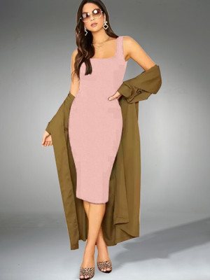 Babisaa Women Bodycon Orange, Black Below Knee Dress