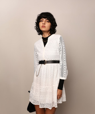ONLY Women Fit and Flare White Mini/Short Dress