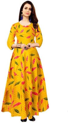 HouseOfCommon Women Fit and Flare Yellow Maxi/Full Length Dress