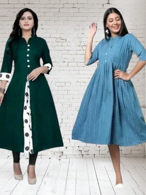 Suhani Creationnm Women Embroidered A-line Kurta(Green, Light Blue)