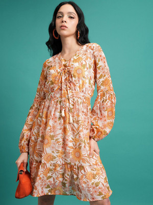 Tokyo Talkies Women A-line Multicolor Knee Length Dress