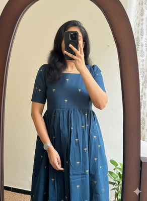 AJMERA Women Fit and Flare Blue Midi/Calf Length Dress