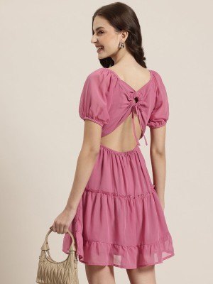 HERE&NOW Women Fit and Flare Pink Dress