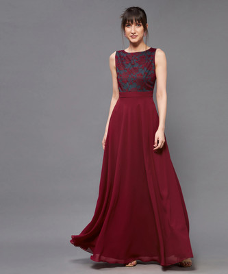 Miss Chase Women Gown Maroon Maxi/Full Length Dress