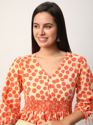 R&B Women A-line Orange Midi/Calf Length Dress
