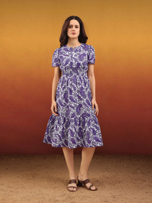 PURVAJA Women Fit and Flare Purple Midi/Calf Length Dress
