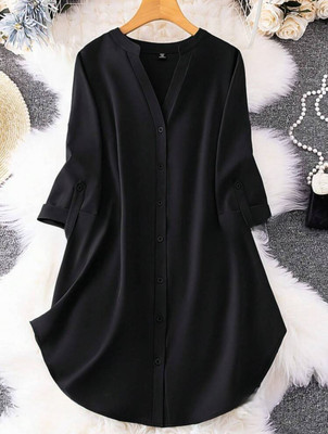 RIEKA Women Fit and Flare Black Midi/Calf Length Dress