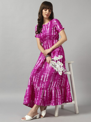 Krunal Raiyani Women Fit and Flare Purple Maxi/Full Length Dress