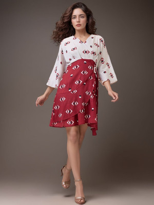 Dressberry Women Fit and Flare Red Knee Length Dress