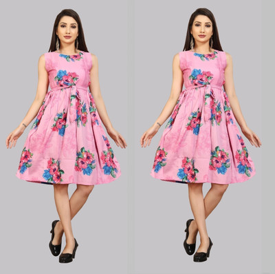 Modli 20 Fashion Women Fit and Flare Pink Knee Length Dress