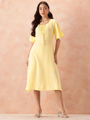all about you Women Fit and Flare Yellow Above Knee/Mid Thigh Length Dress