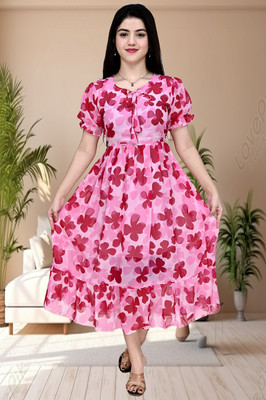 AMORE CREATION Women A-line Pink Midi/Calf Length Dress