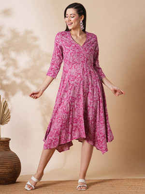 Globus Women A-line Pink Midi/Calf Length Dress