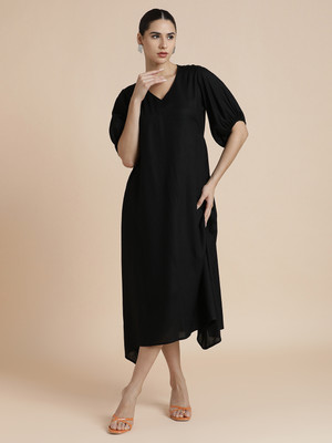 Black & Blah Blah Women A-line Black Midi/Calf Length Dress