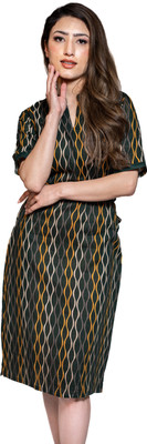 Kamroph Luxury Women Sheath Dark Green Below Knee Dress