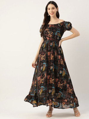 Deewa Women A-line Black Maxi/Full Length Dress