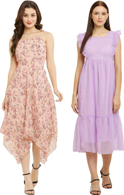 Heaven's creation Women High Low Multicolor Knee Length Dress