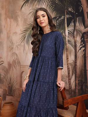Sangria Women Fit and Flare Blue Midi/Calf Length Dress